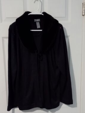 Designers Originals Black Tie-Front Mock Sweater, 1 Piece with Faux-Fur Collar